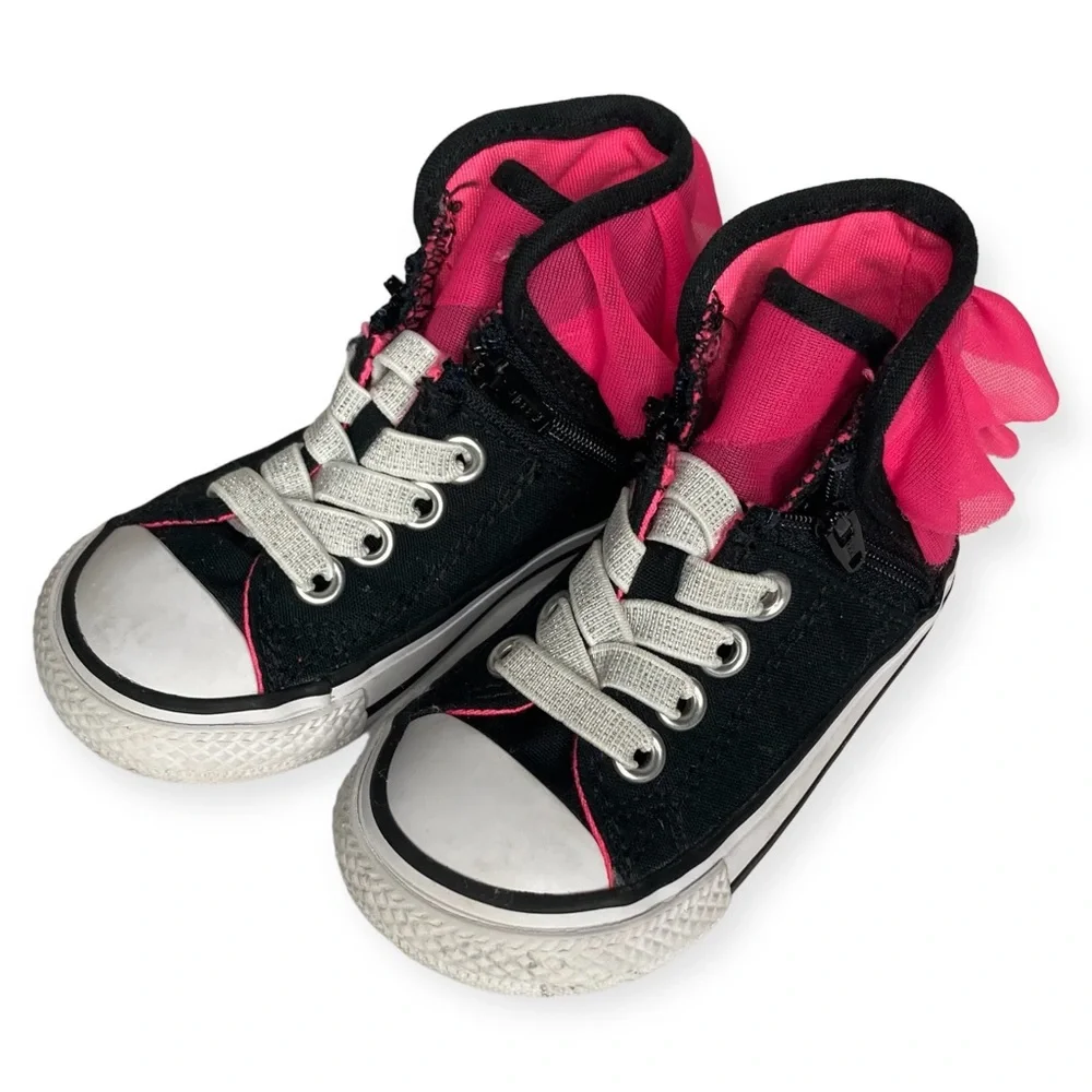 Converse All Stars Size 5 Block Party Tule Frill Chuck Taylor Zip Hi Top Shoes